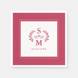 Elegant Wedding Monogram Wappen Wreath Magenta Red Serviette