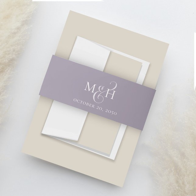 Elegant Wedding Monogram Wedding Lilac Lavender Einladungsbanderole (Simple monogram lilac and lavender invitation belly band.)
