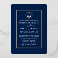 Elegant Wedding Nautical Anchor Navy Blue Gold