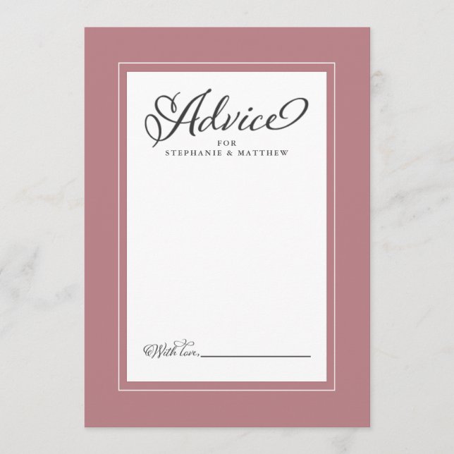 Elegant Wedding Newlywed Wish Dusty Rose Border Hinweiskarte (Vorderseite)