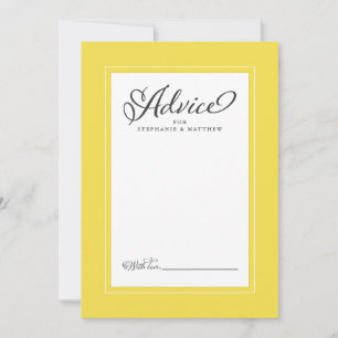 Elegant Wedding Newlywed Wish Yellow Gray Advice Hinweiskarte