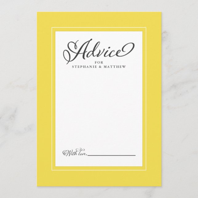 Elegant Wedding Newlywed Wish Yellow Gray Advice Hinweiskarte (Vorderseite)