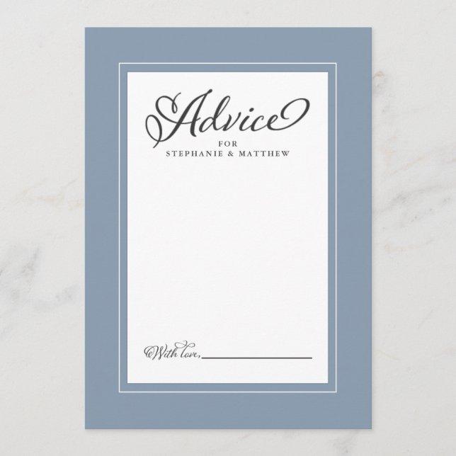 Elegant Wedding Newlywed wünscht Dusty Blue Border Hinweiskarte (Vorderseite)