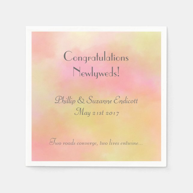 Elegant Wedding Newlyweds Yellow Pink Wassercolor Serviette (Vorderseite)