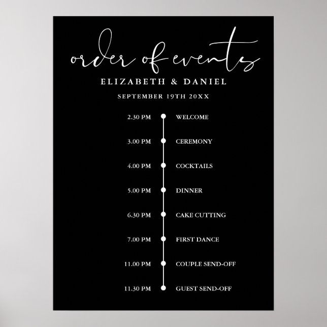 Elegant Wedding Order Of Events Timeline Sign Poster (Vorne)