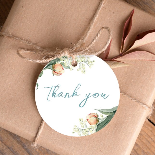 Elegant Wedding Peach Blue Floral Vielen Dank Geschenkanhänger (Elegant peach floral wedding favor tag.)