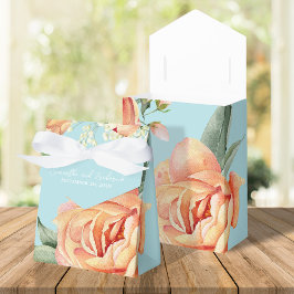 Elegant Wedding Peach Floral Blue Geschenkschachtel