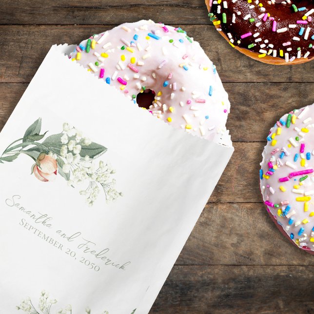 Elegant Wedding Peach floral Green Geschenktütchen (Pretty Peach floral wedding treat bag)
