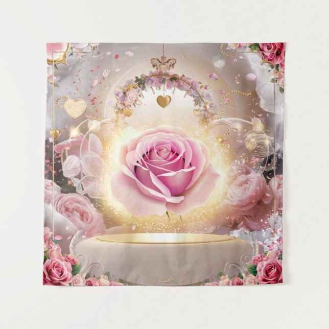 Elegant Wedding Pink Rose Mural #1 Wandteppich (Vorderseite)