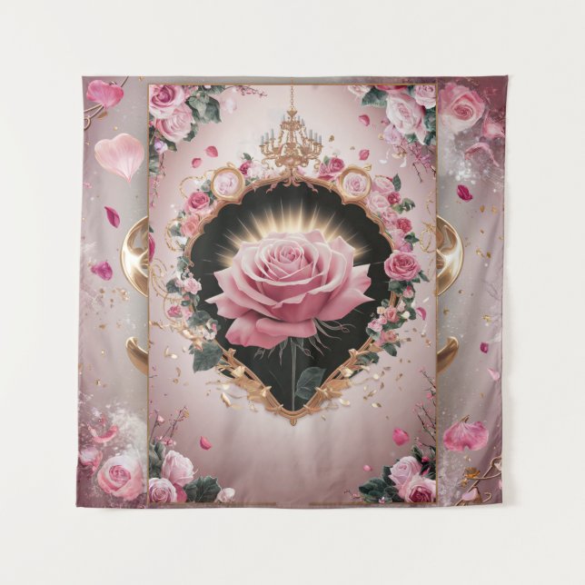 Elegant Wedding Pink Rose Mural #2 Wandteppich (Vorderseite)