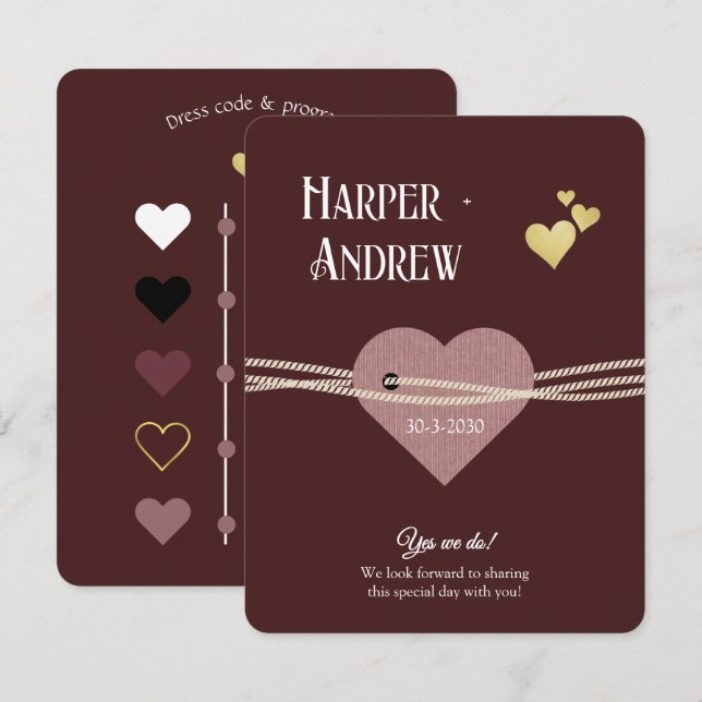 Elegant Wedding Program/ Dress Code Card  Einladung (Vorne/Hinten)