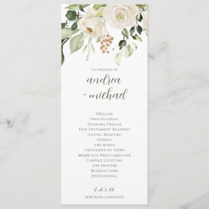 Elegant Wedding Program Greenery White Floral Programm