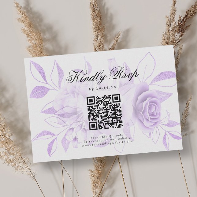 Elegant Wedding QR Code UAWG Lila RSVP Karte (Elegant Wedding QR Code RSVP Purple Floral)