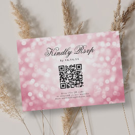 Elegant Wedding QR UAWG Bokeh Lights Blush Pink RSVP Karte