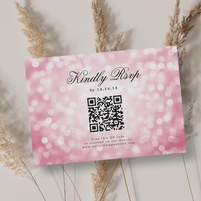 Elegant Wedding QR UAWG Bokeh Lights Blush Pink RSVP Karte (Elegant Wedding QR RSVP Bokeh Lights Blush Pink )