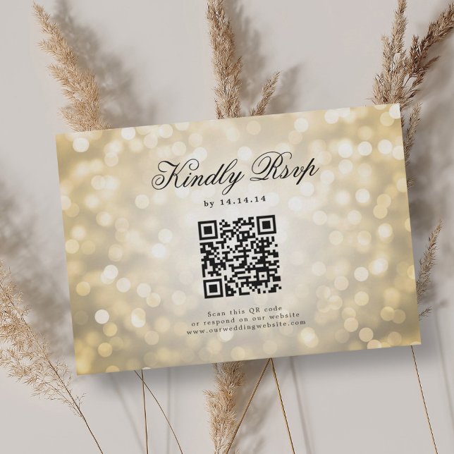Elegant Wedding QR UAWG Bokeh Lights Gold RSVP Karte (Elegant Wedding QR RSVP Bokeh Lights Gold )