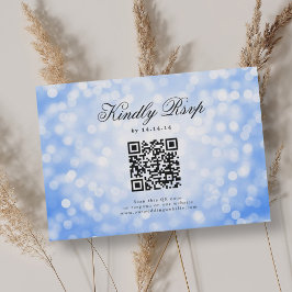 Elegant Wedding QR UAWG Bokeh Lights Navy Blue RSVP Karte