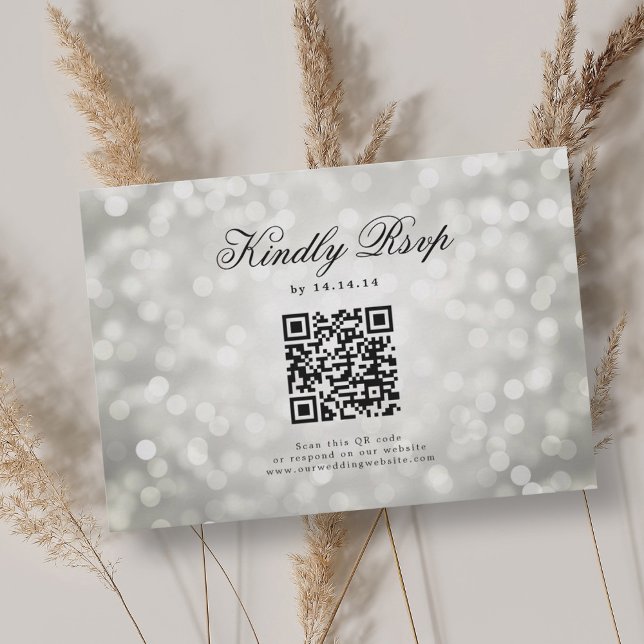 Elegant Wedding QR UAWG Bokeh Lights Silver RSVP Karte (Elegant Wedding QR RSVP Bokeh Lights Silver )