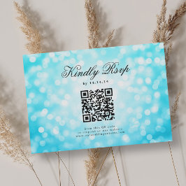 Elegant Wedding QR UAWG Bokeh Lights Türkis RSVP Karte