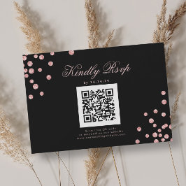 Elegant Wedding QR UAWG Rose Gold Confetti Black RSVP Karte