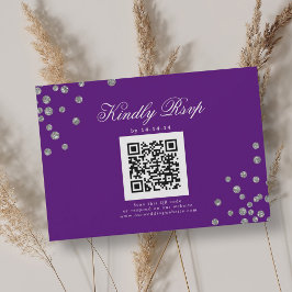 Elegant Wedding QR UAWG Silver Confetti Lila RSVP Karte