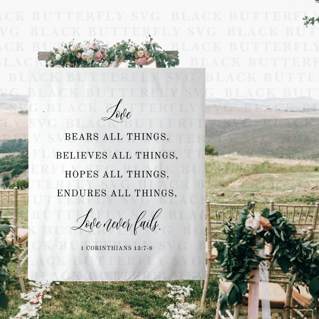 Elegant Wedding Quote Backdrop Banner  Wandteppich (Love Never Fails Wedding Backdrop Banner)