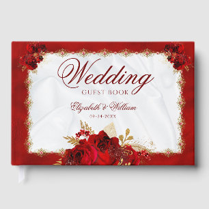 Elegant Wedding Red Gold White Floral Gästebuch