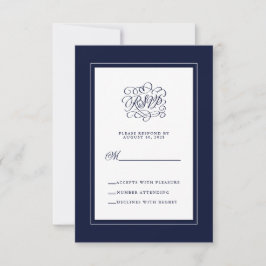 Elegant Wedding Reply Chic Enclosure Dark Blue RSV RSVP Karte