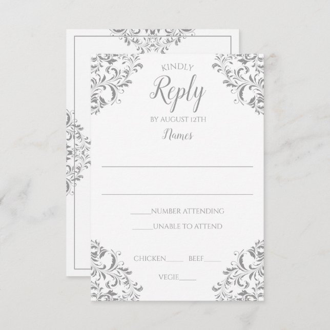 Elegant Wedding Response Card - Nadine (grau) Einladung (Vorne/Hinten)