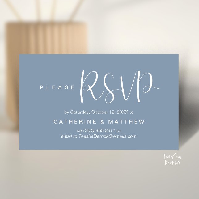  Elegant "Wedding RSVP" Reminder Details Begleitkarte (Elegant "Wedding RSVP" Reminder Details Enclosure Card Dusty Blue)