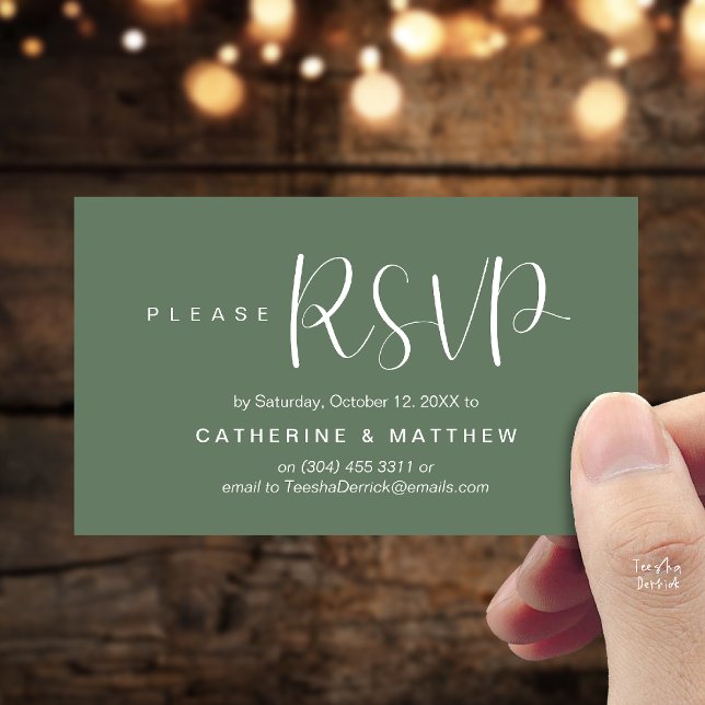  Elegant "Wedding RSVP" Reminder Details Begleitkarte (Elegant "Wedding RSVP" Reminder Details Enclosure Card Sage Green)