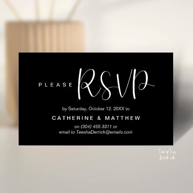  Elegant "Wedding RSVP" Reminder Details Begleitkarte (Elegant "Wedding RSVP" Reminder Details Enclosure Card Black White)