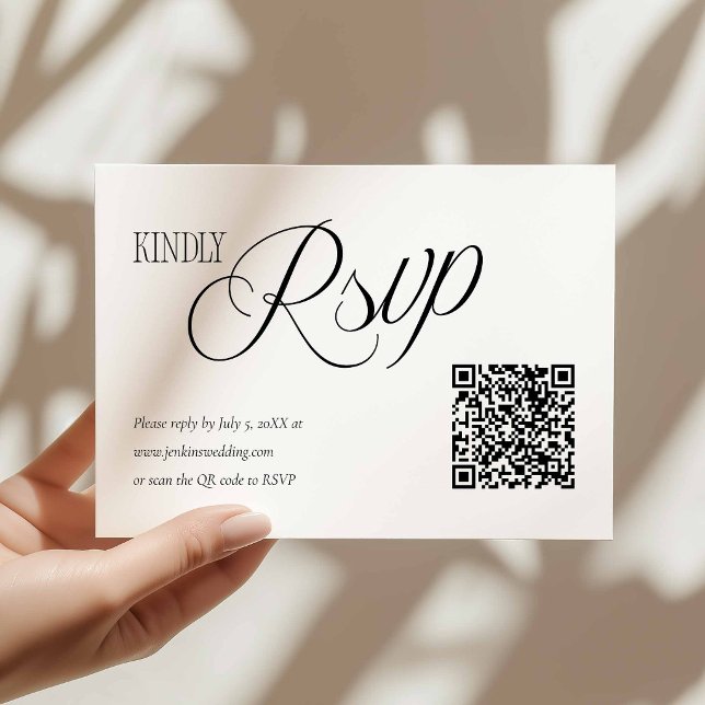 Elegant Wedding RSVP with QR code Card Karte (Minimal Black and White Rsvp with QR Code Card)
