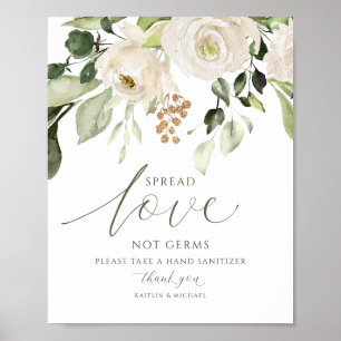 Elegant Wedding Sanitizer Covid19 Sign Greenery Poster