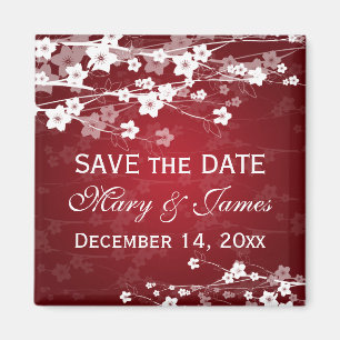 Elegant Wedding Save the Date Cherry Blossom Red Magnet