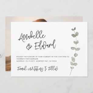 Elegant Wedding Save the Date eucalyptus Foto Einladung