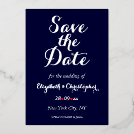 Elegant Wedding Save the Date Navy Blue Silver Folieneinladung