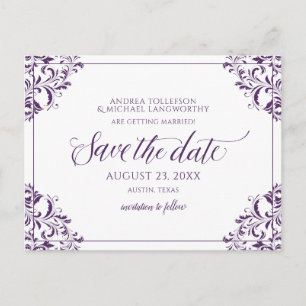 Elegant Wedding Save the Date Vintag Plum Ankündigungspostkarte