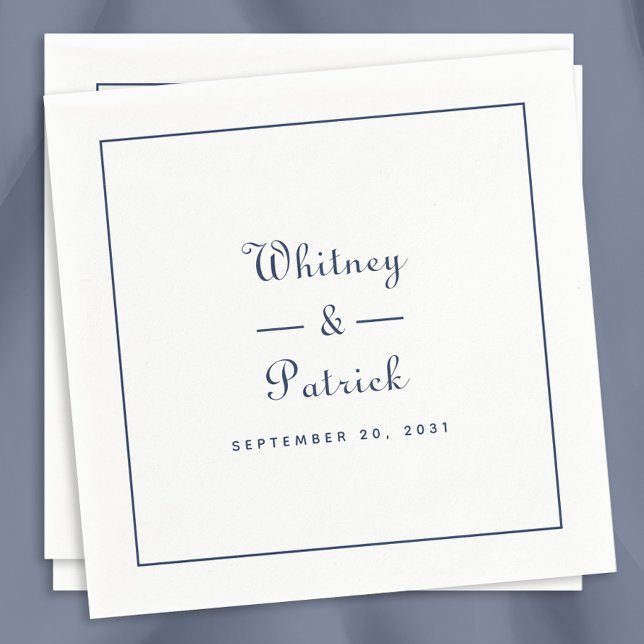 Elegant Wedding Script Minimalistisch Navy Blue Ch Serviette (Von Creator hochgeladen)
