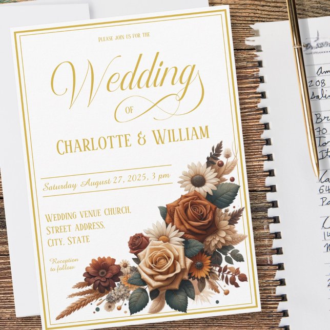 Elegant Wedding Script Rustic Floral Einladung (Von Creator hochgeladen)