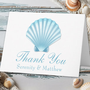 Elegant Wedding Seashell Blue Nautical Vielen Dank Karte