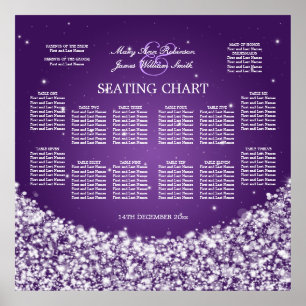 Elegant Wedding Seating Chart Star Sparkle Purple Poster