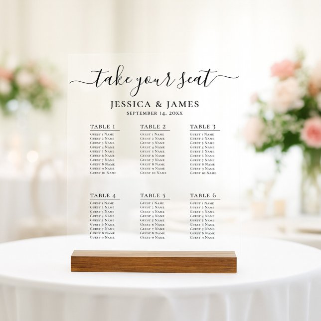 Elegant Wedding Seating Chart With 6 Tables Acrylschild (Von Creator hochgeladen)