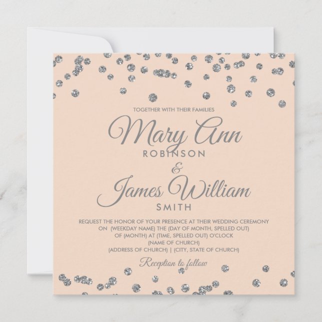 Elegant Wedding Silver Imitats Glitzer Confetti Bl Einladung (Vorderseite)