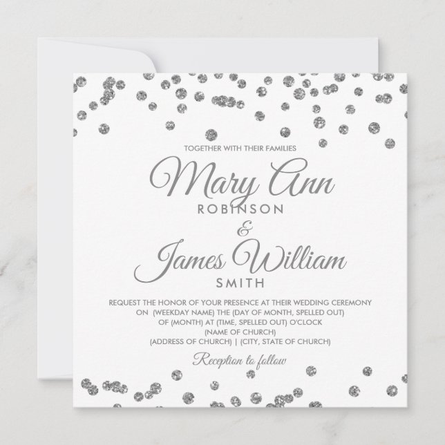 Elegant Wedding Silver Imitats Glitzer Confetti Einladung (Vorderseite)
