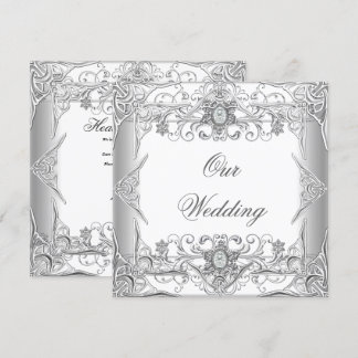 Elegant Wedding Silver White Diamond Jewel Einladung