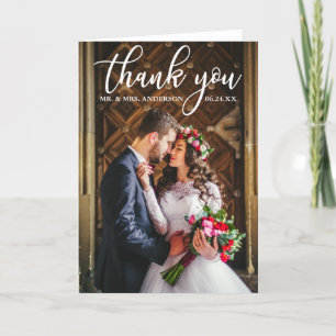Elegant Wedding Thank You Bride and Groom Photo G Dankeskarte