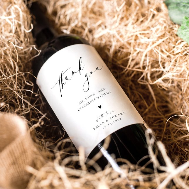 Elegant Wedding Thank You Wine Label Weinetikett (Von Creator hochgeladen)