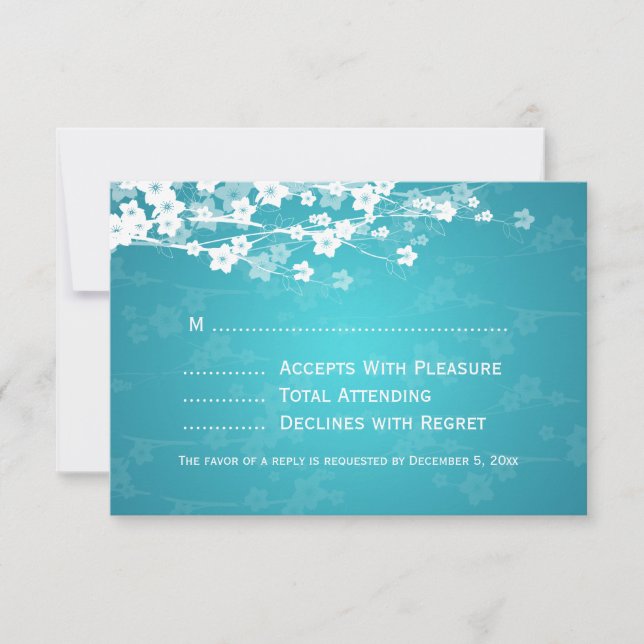 Elegant Wedding UAWG Cherry Blossom Blau RSVP Karte (Vorderseite)