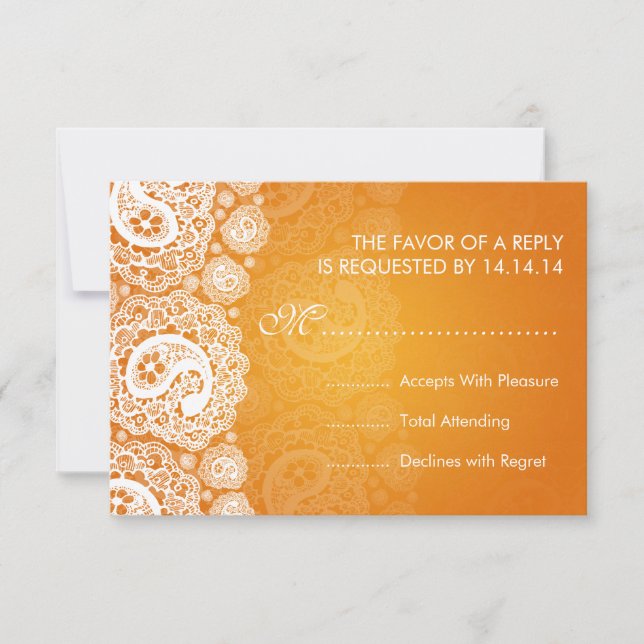 Elegant Wedding UAWG Paisley Lace Orange RSVP Karte (Vorderseite)